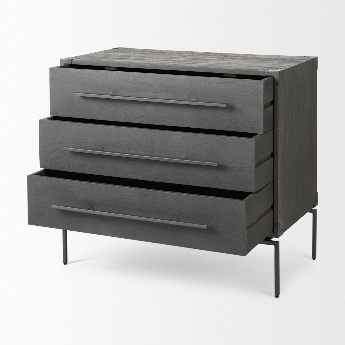 Ward 34L x 18W Brown Wood and Iron 3 Drawer Accent Cabinet, Cabinets & Chest by Mercana, 34" length x 19.25" width x 30.5" height View 8