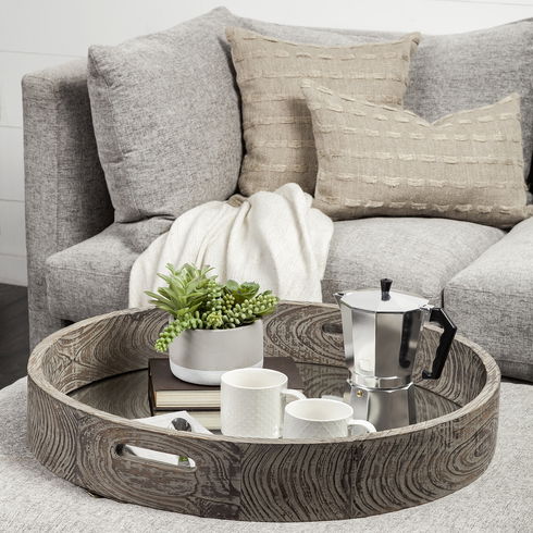 Whittier (Large) 28L x 28W Brown Wooden Mirrored Base Tray