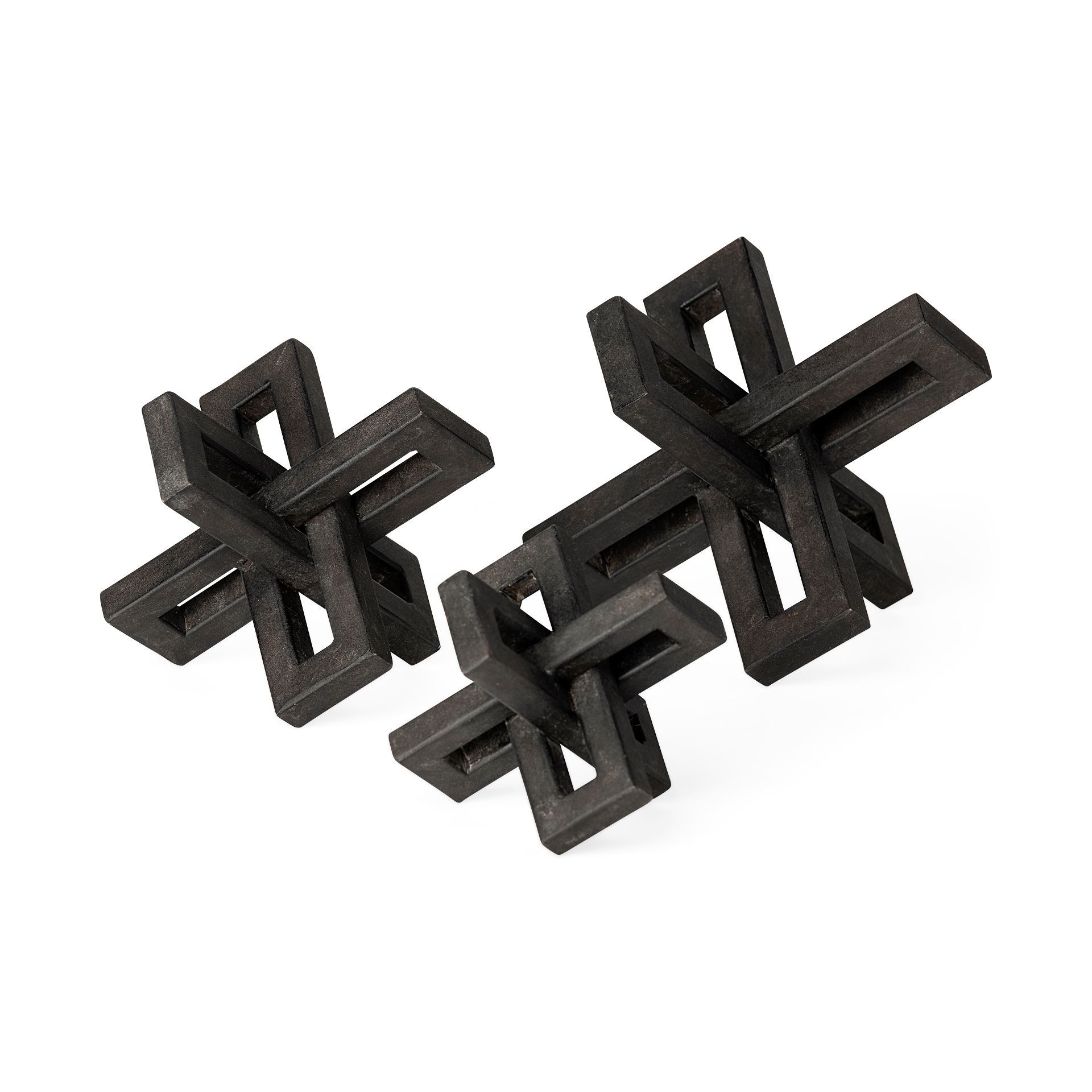 Aleph (Set of 3) Black Metal Small Medium & Large Jacks, Decorative Object by Mercana, 4" length x 4" width x 4" height View 1