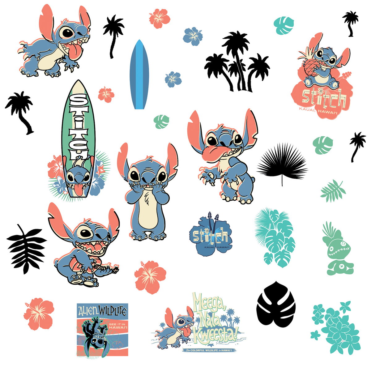 Stitch Surf's Up Peel & Stick Wall Decals, by York Wall, 1'4.8" length x 9" width x 0.02" depth