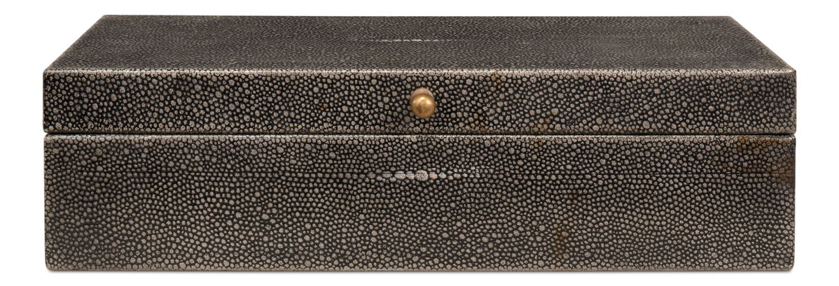 Gatsburg  Shagreen Box  Ant.Grey S/2, by Sarreid, 6" length x 1' width x 3" height View 2