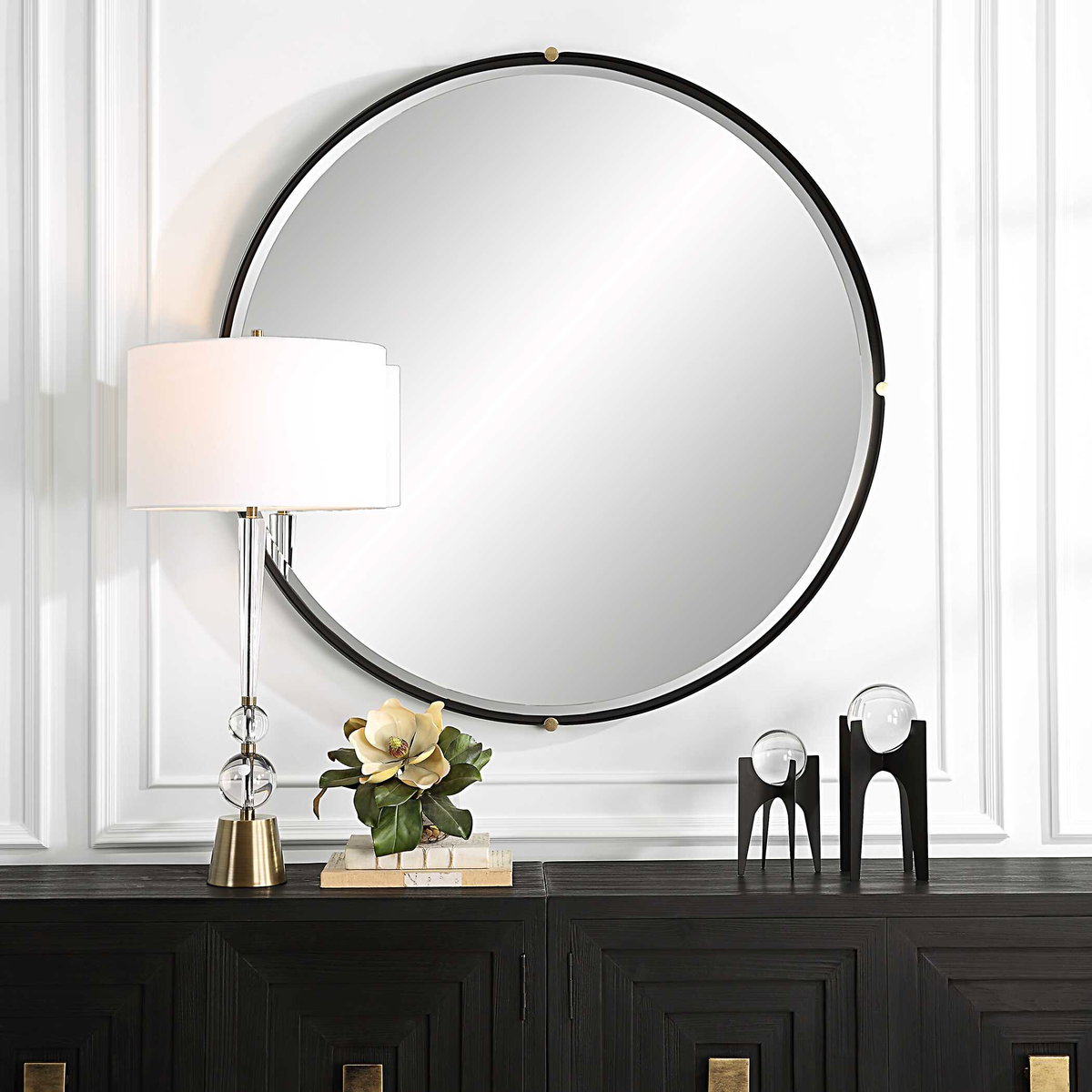Bonded Round Black Mirror, by Uttermost, 48.87" width x 48.87" height x 2.37" depth View 4