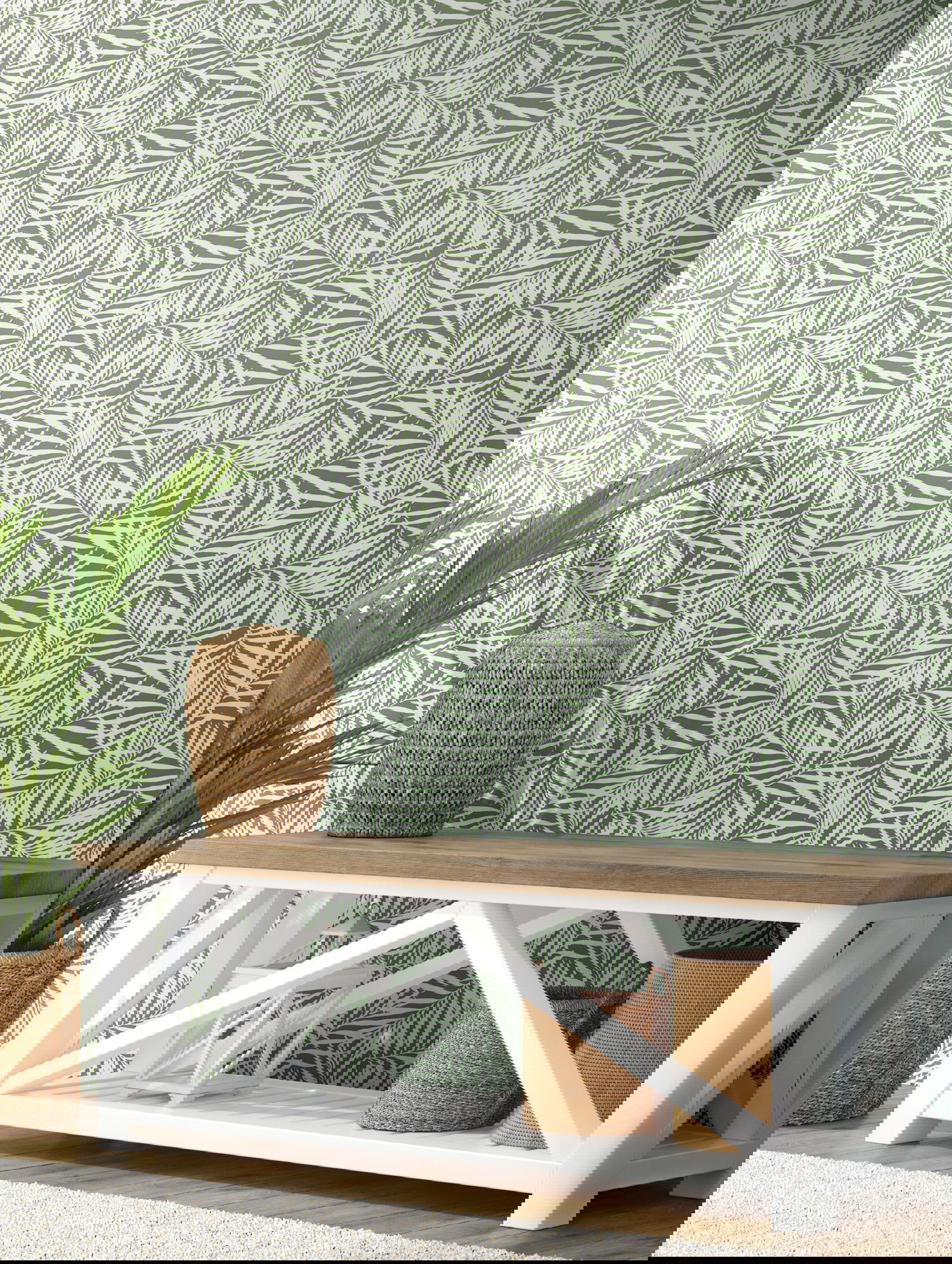 Oahu Fronds Green Peel & Stick Wallpaper large image 