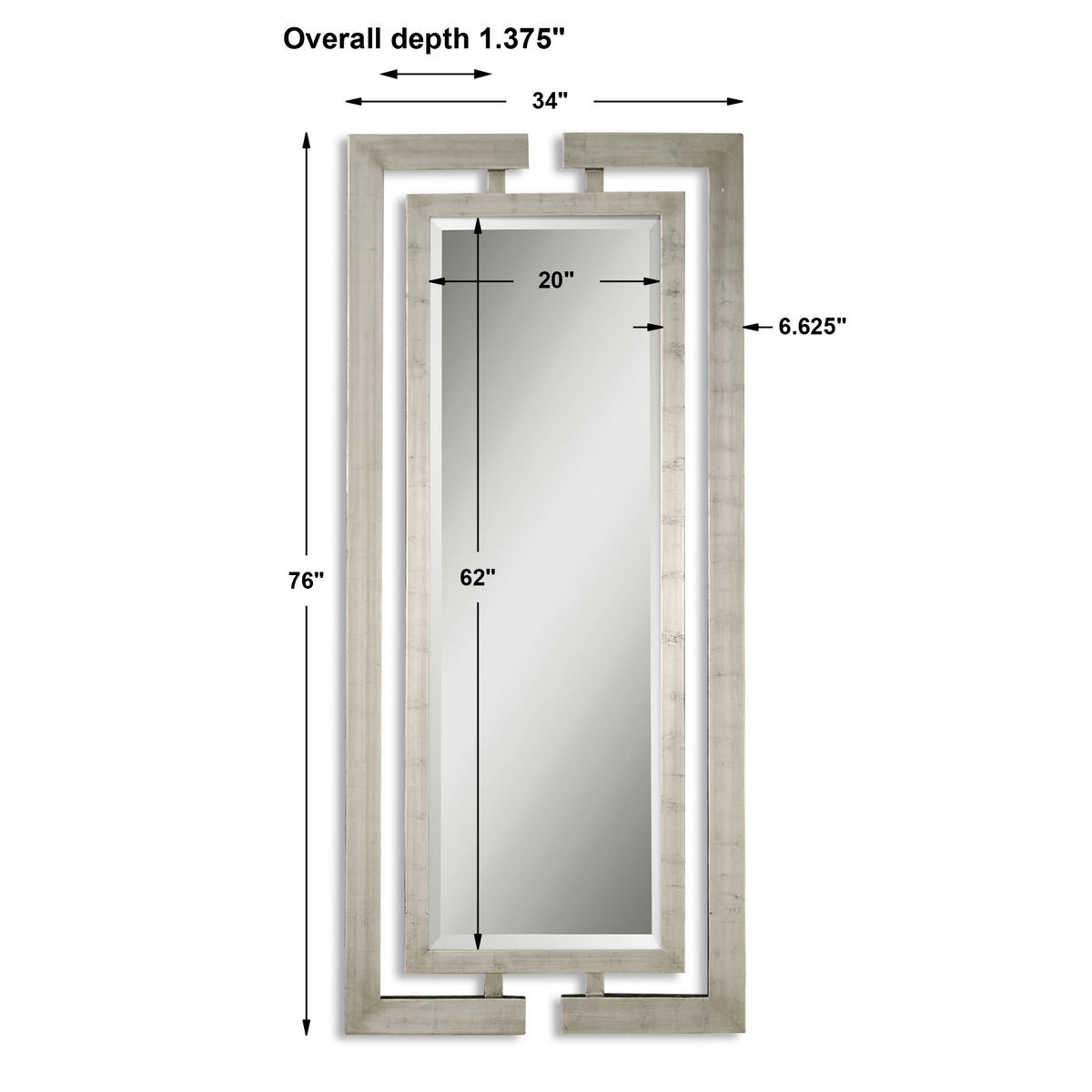 Jamal Silver Mirror, by Uttermost, 2'10" width x 6'4" height x 1.37" depth View 3