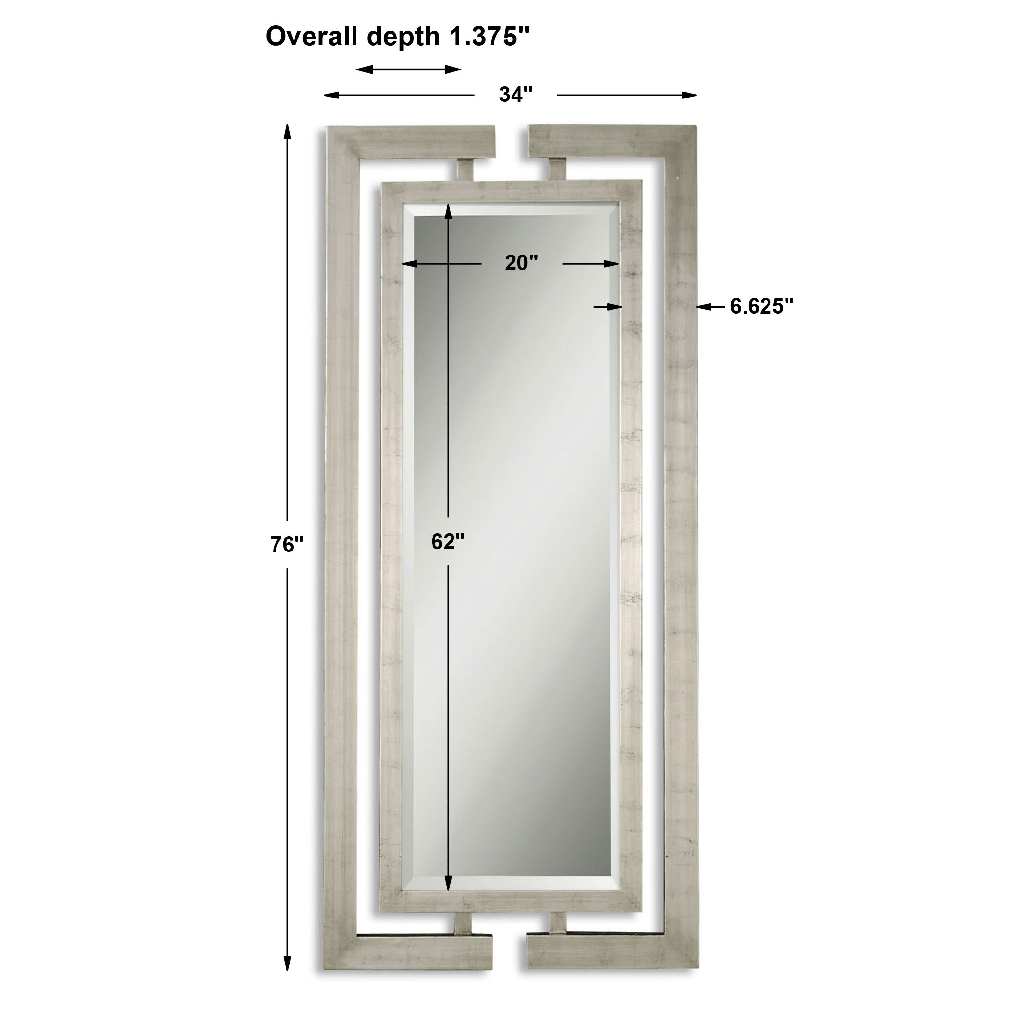 Jamal Silver Mirror, by Uttermost, 34" width x 76" height x 1.37" depth View 3