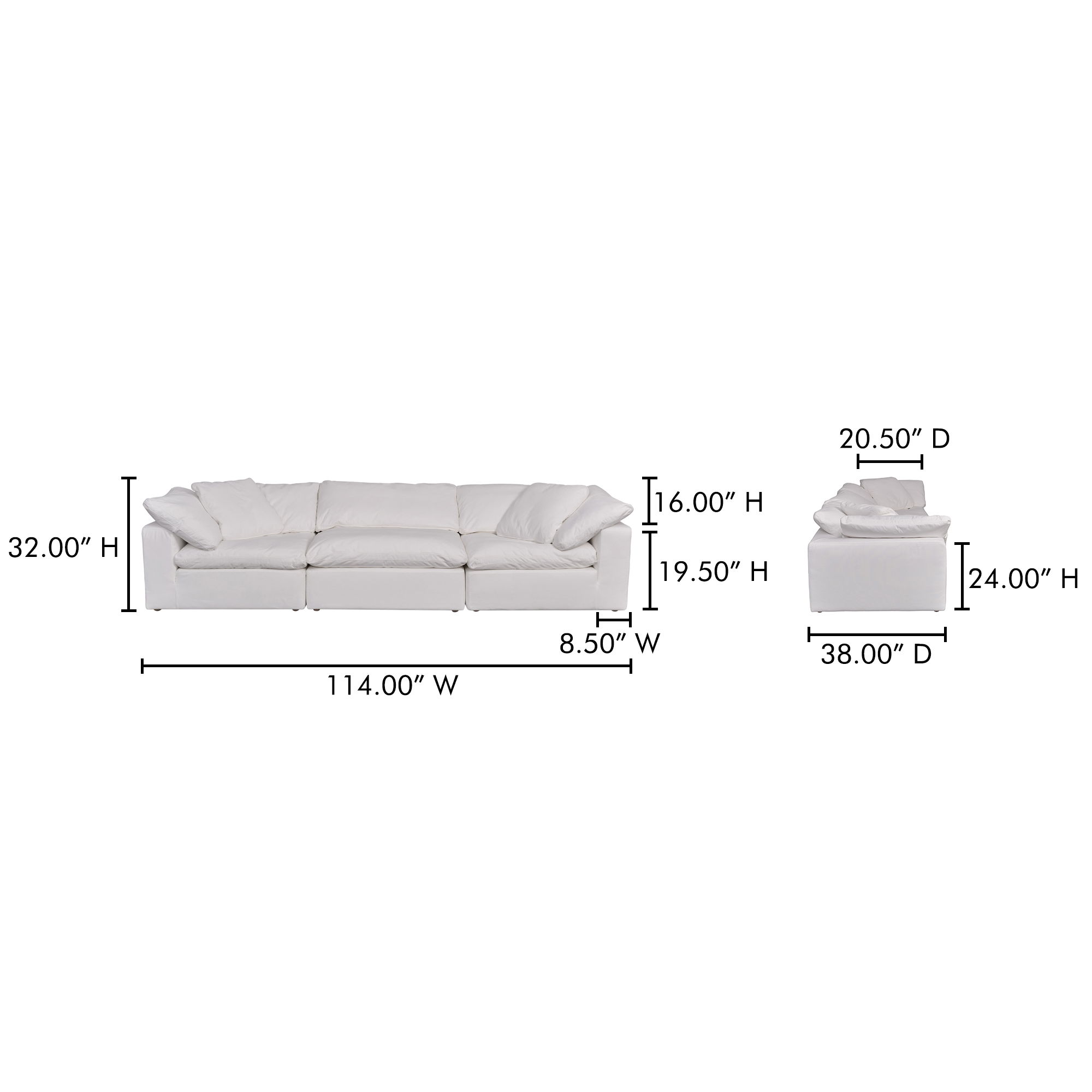 Terra Modular Sofa Cream White, Sectional Sofa by Moe's Home, 114" width x 32" height x 38" depth View 7
