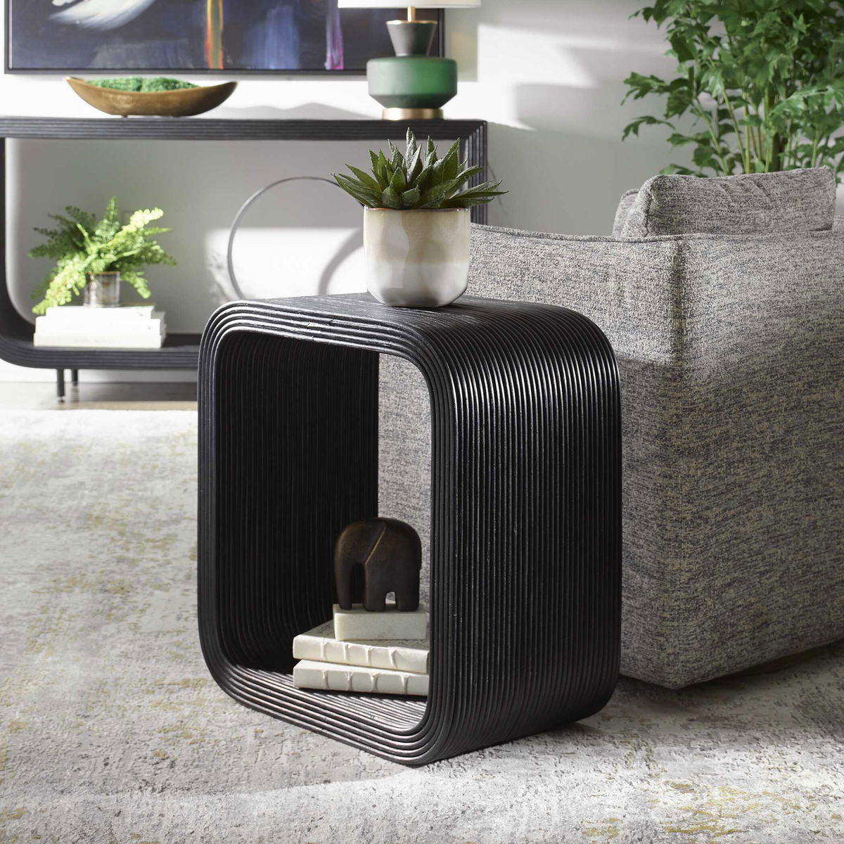 Compton Rattan Side Table, Side & End Table by Uttermost, 23.5" width x 25" height x 13.5" depth View 4