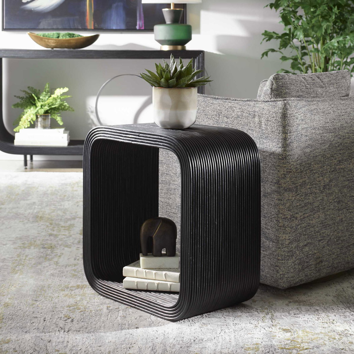 Compton Rattan Side Table, Side & End Table by Uttermost, 23.5" width x 25" height x 13.5" depth View 4