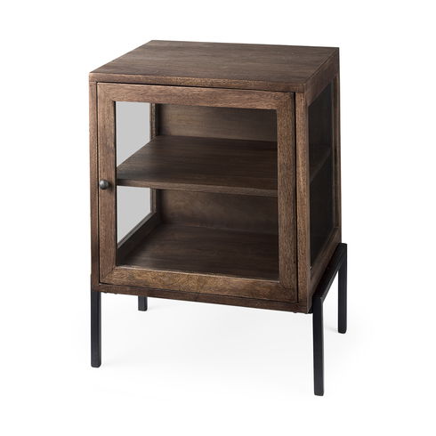 Arelius 20L x 18W x 26H Medium Brown Wood with Black Metal Frame End/Side Table