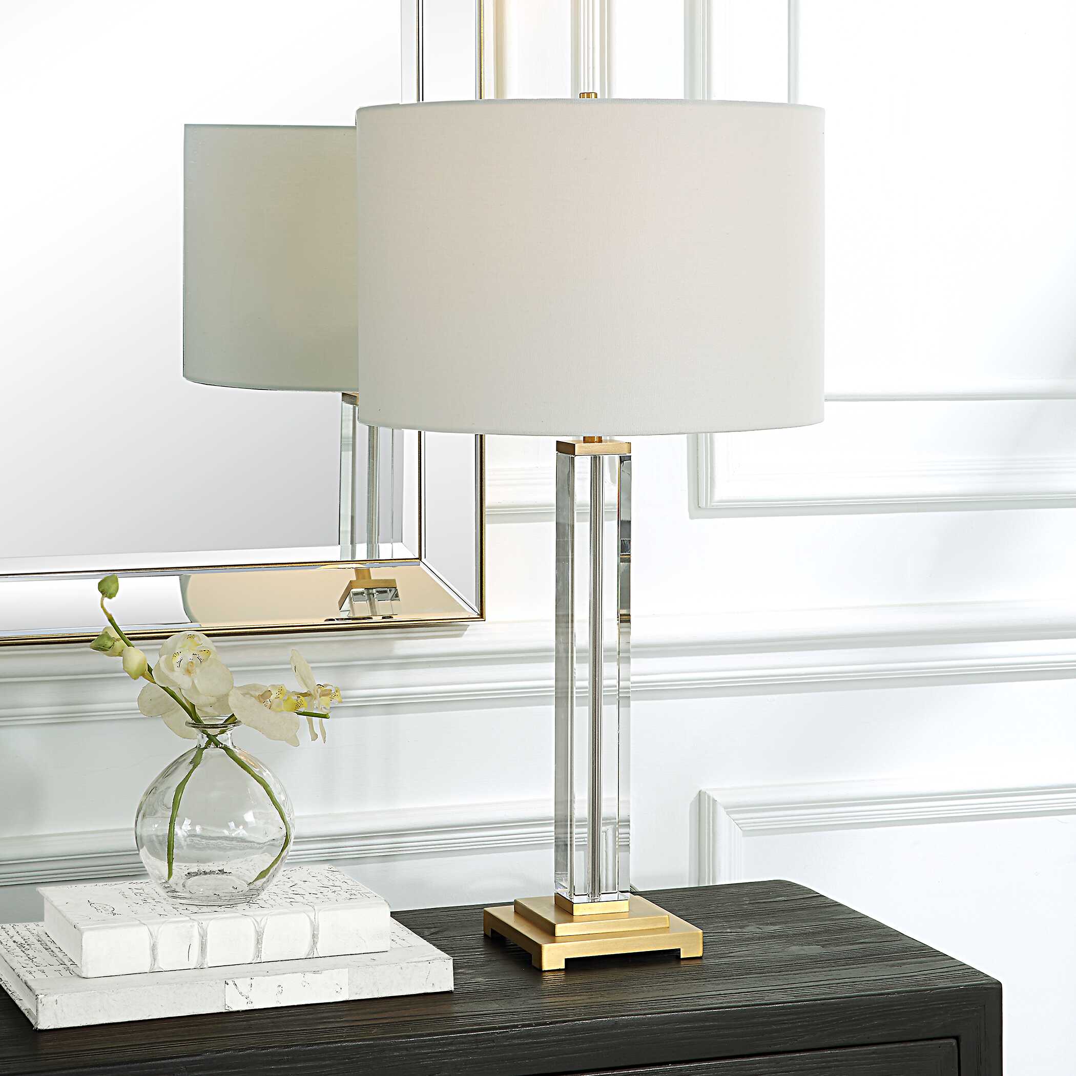 Crystal Column Table Lamp, by Uttermost, 15" width x 28" height x 15" depth View 2