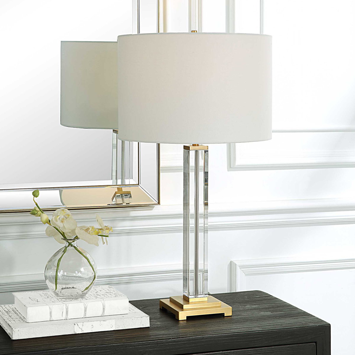 Crystal Column Table Lamp, by Uttermost, 15" width x 28" height x 15" depth View 2
