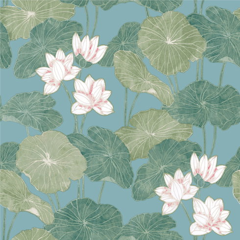 Lily Pad Blue Peel & Stick Wallpaper