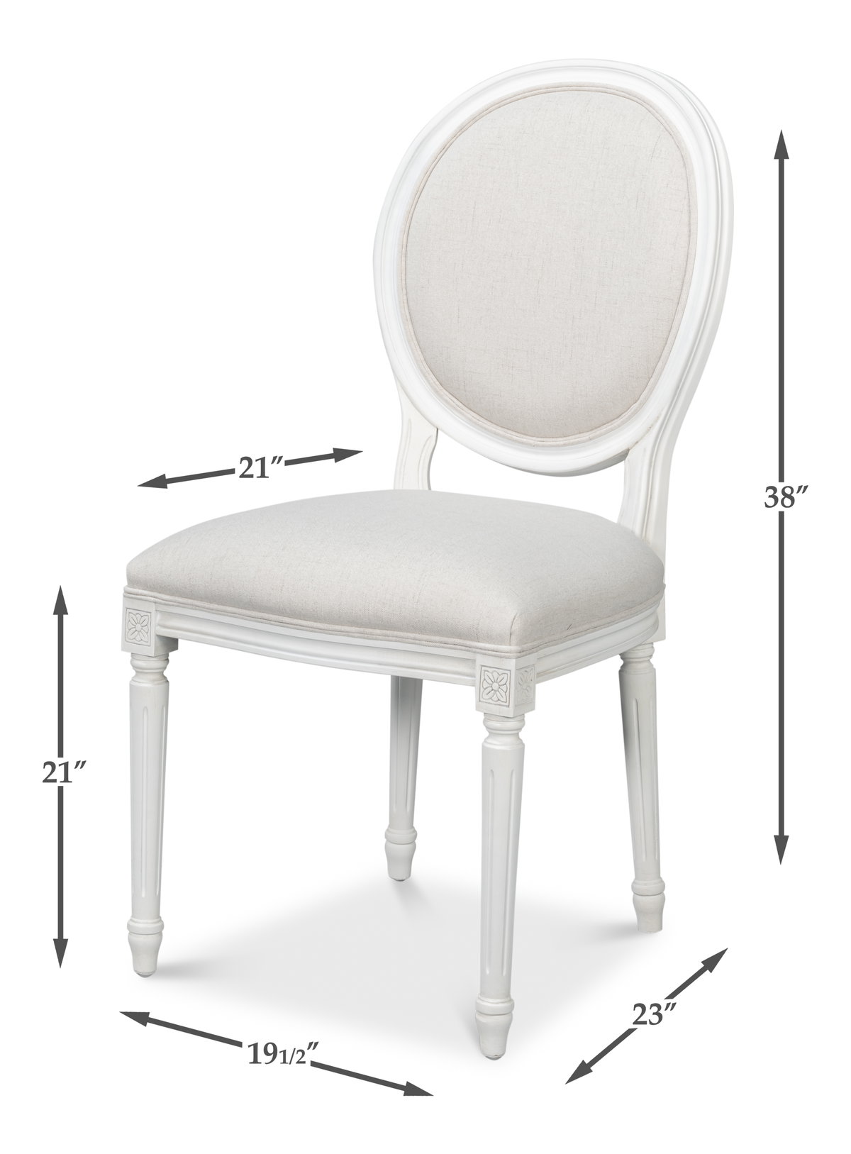 Hugo Oval Side Chair  Cortina White, by Sarreid, 1'11" length x 1" width x 3'2" height View 15
