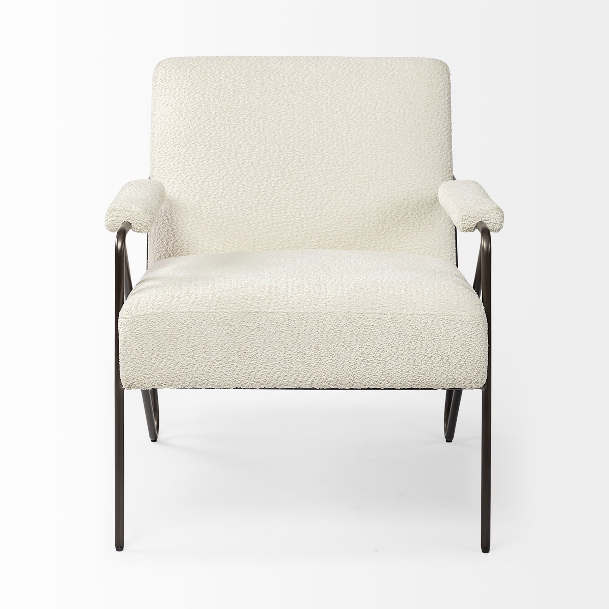 Vicunya Cream Fabric with Gun Metal Gray Metal Frame Accent Chair, by Mercana, 27.17" length x 30.71" width x 30.71" height View 7
