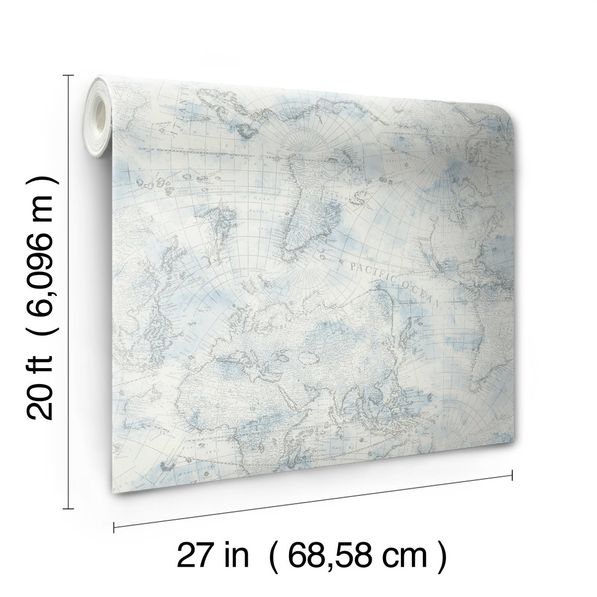 Coastal Map Blue & Grey Peel & Stick Wallpaper, by York Wall, 20' length x 2'3" width x 0.02" depth View 8