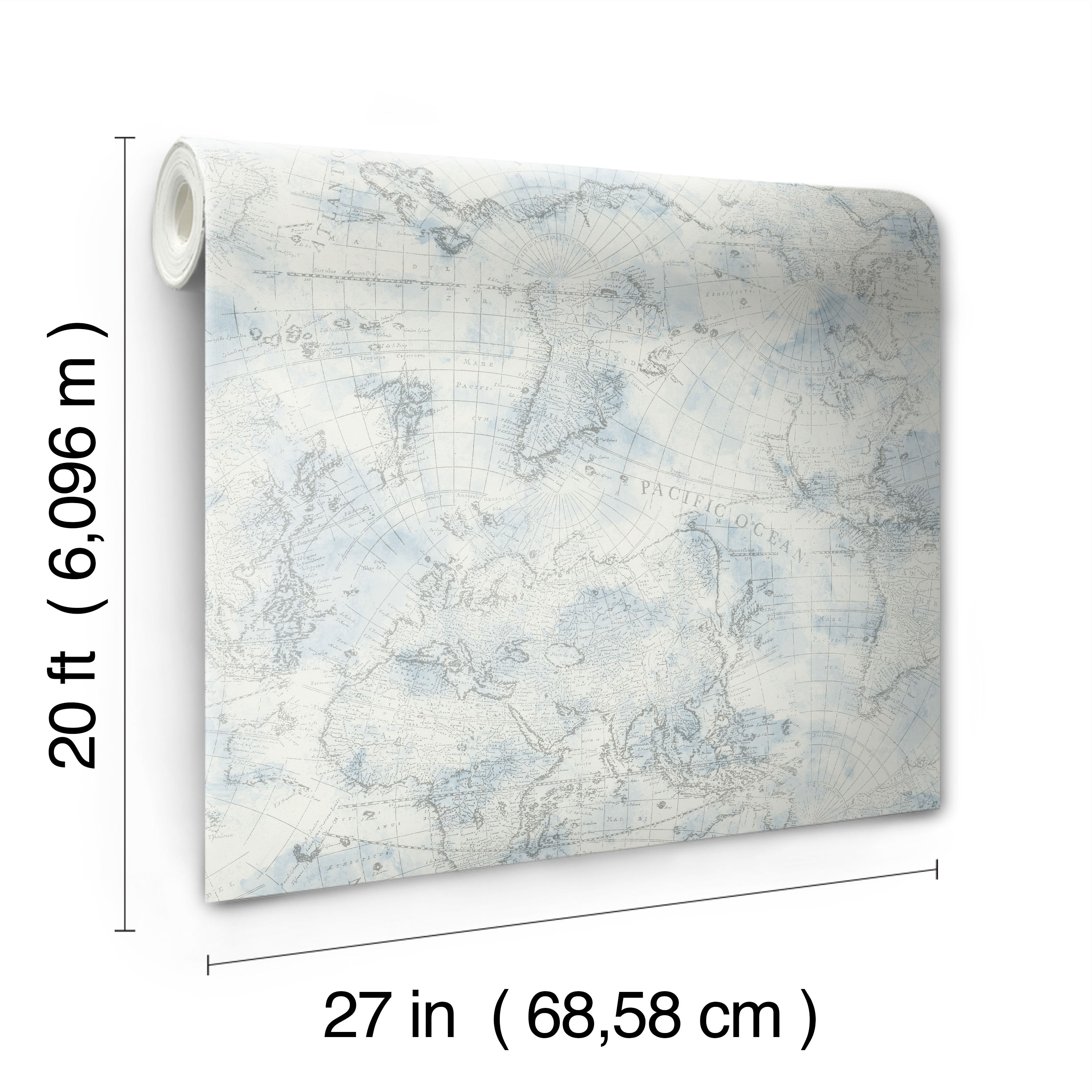 Coastal Map Blue & Grey Peel & Stick Wallpaper large image 