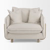 Roy II Beige Upholstered and Brown Wood Frame Arm Chair, Accent Chair by Mercana, 43.31" length x 41.73" width x 33.07" height thumbnail 6