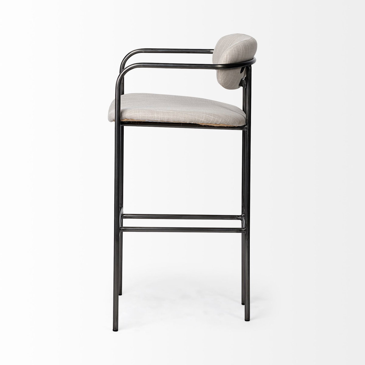 Parker 30' Seat Height Beige Fabric Seat Gun Metal Grey Metal Bar Stool, Counter & Bar Stool by Mercana, 19" length x 19.75" width x 40" height View 3
