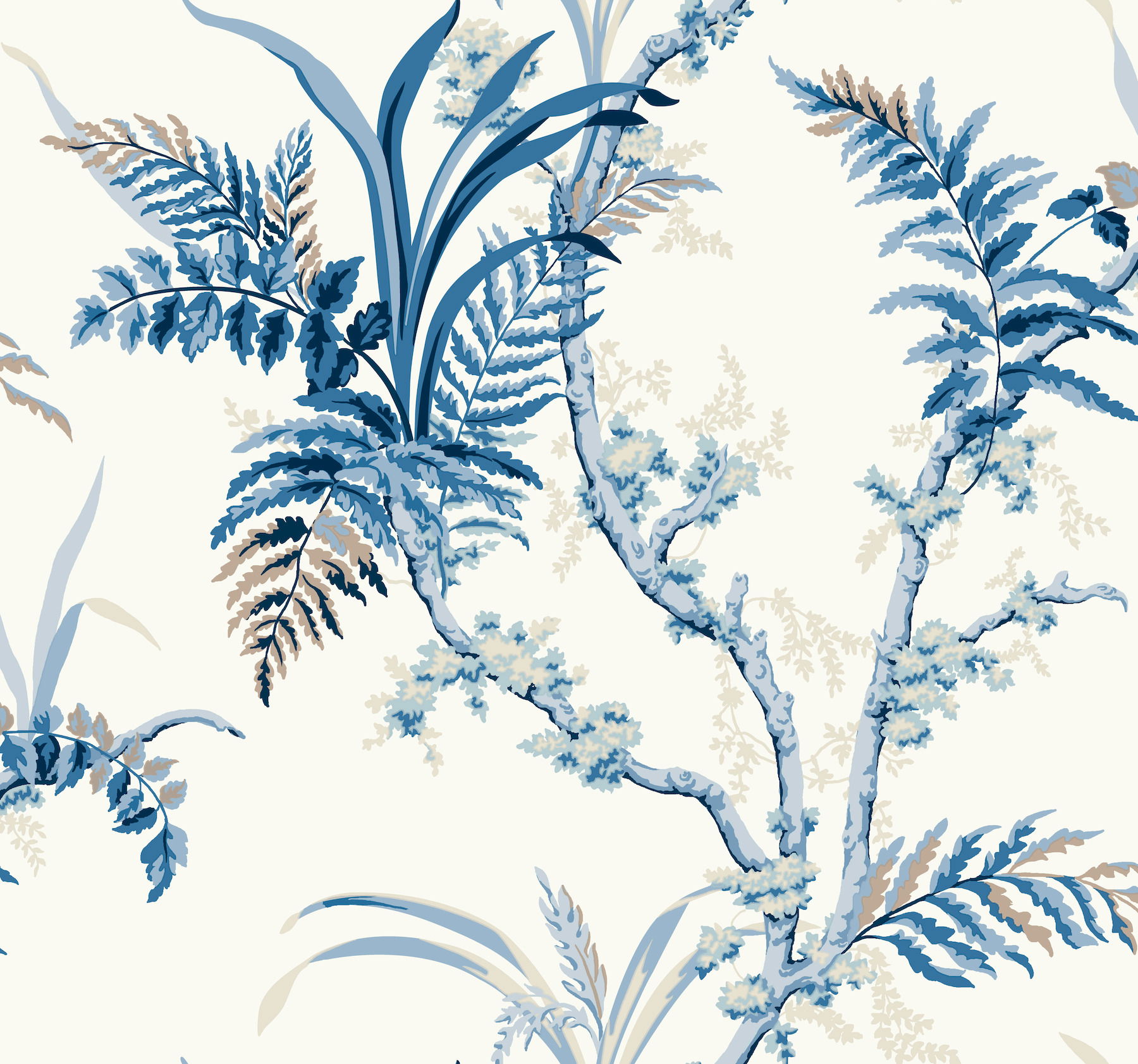 Enchanted Fern Blue Wallpaper, by York Wall, 27' length x 2'3" width x 0.02" depth View 1