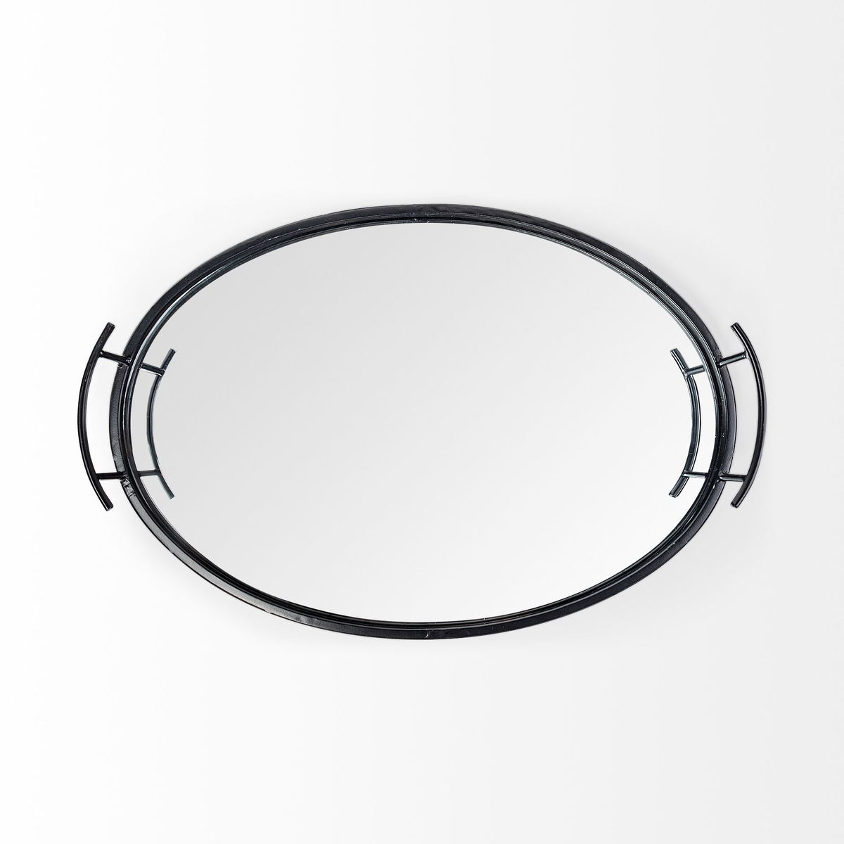 Ansel 20L x 14W Black Metal Mirrored Bottom Oval Serving Tray, Decorative Tray by Mercana, 20.08" length x 13.98" width x 2.87" height View 8
