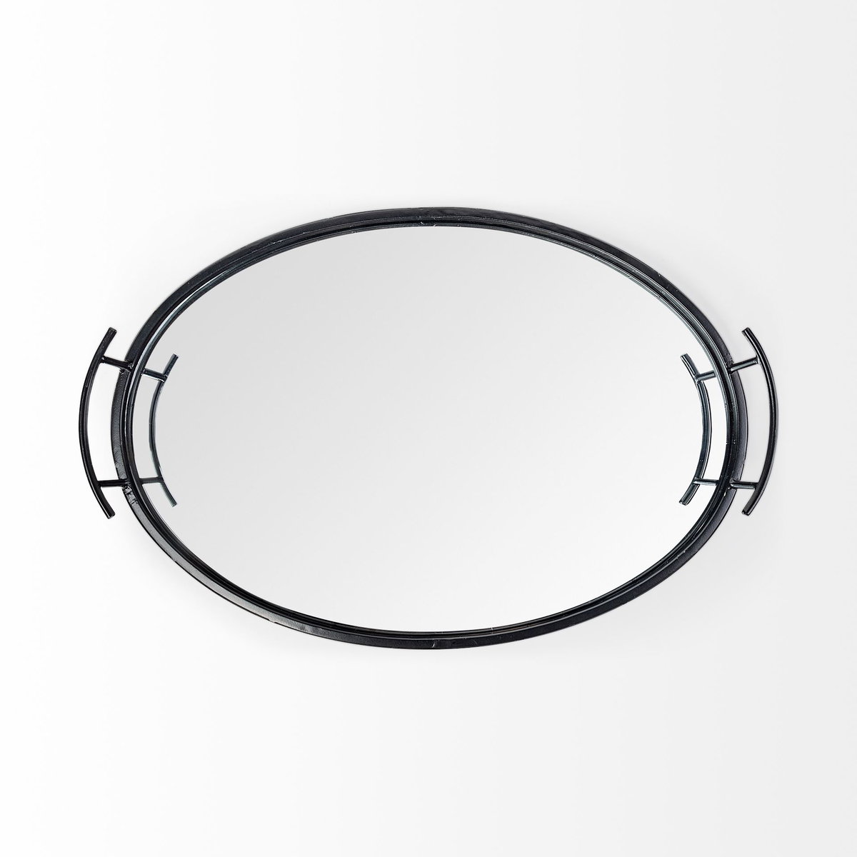 Ansel 20L x 14W Black Metal Mirrored Bottom Oval Serving Tray, Decorative Tray by Mercana, 20.08" length x 13.98" width x 2.87" height View 8