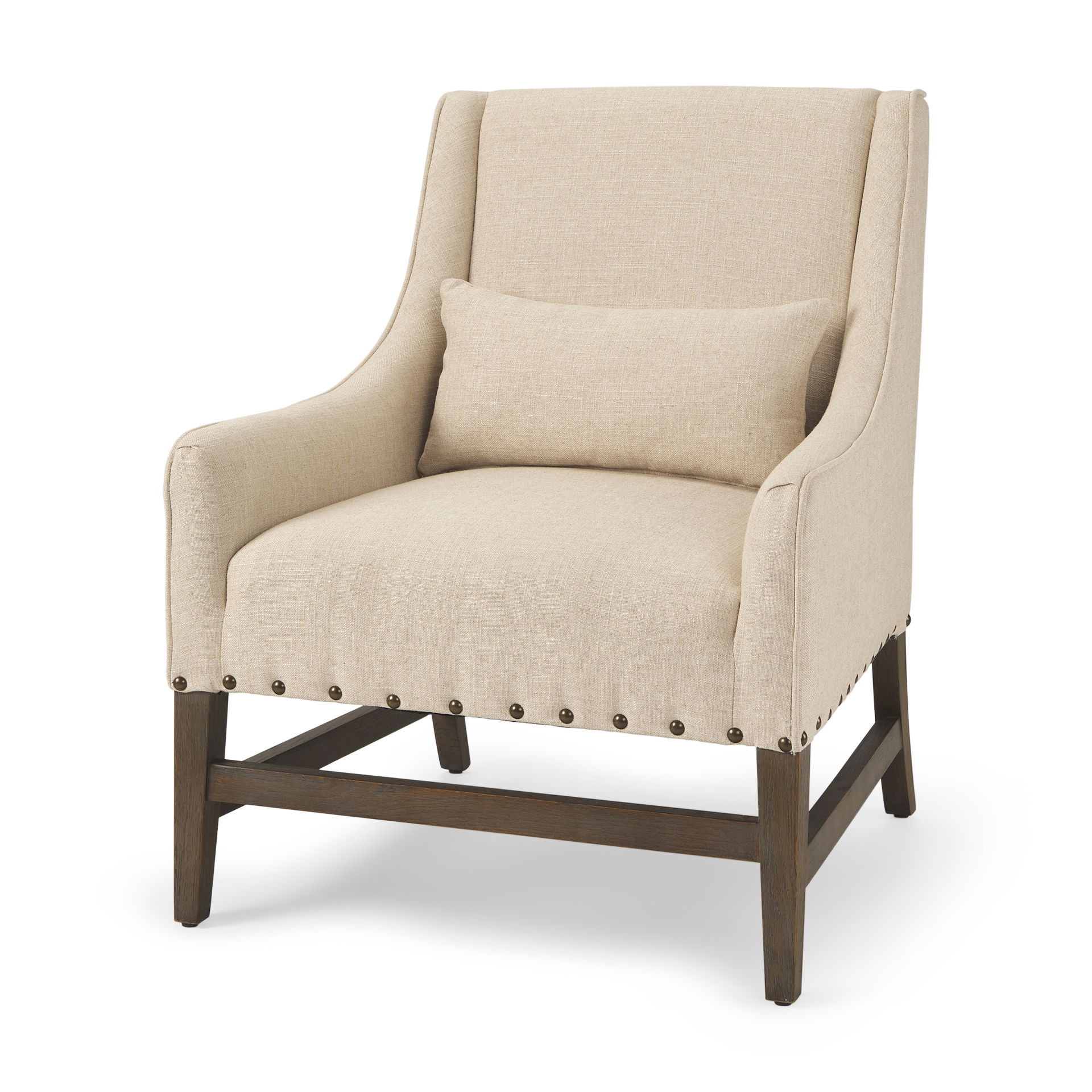 Kensington Cream Linen Fabric and Wood Accent Chair, by Mercana, 28.25" length x 29.5" width x 35.75" height View 1