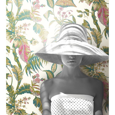 Fiji Garden White & Teal Wallpaper