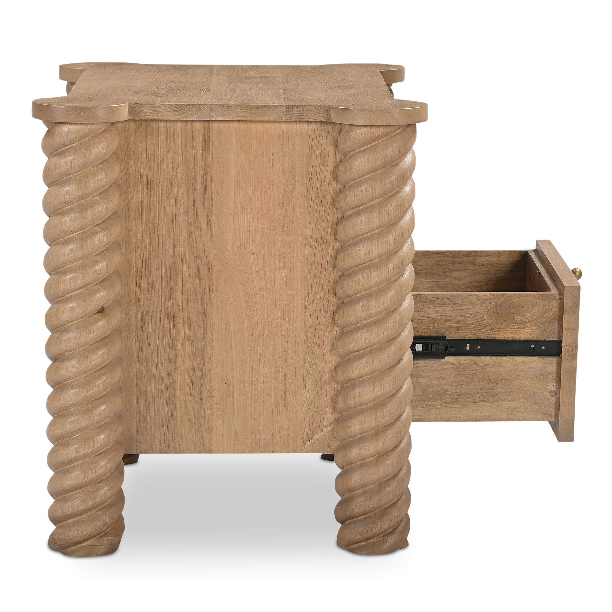 Treccia 2 Drawer Nightstand Oak, by Moe's Home, 27.5" width x 25.25" height x 21.5" depth View 3