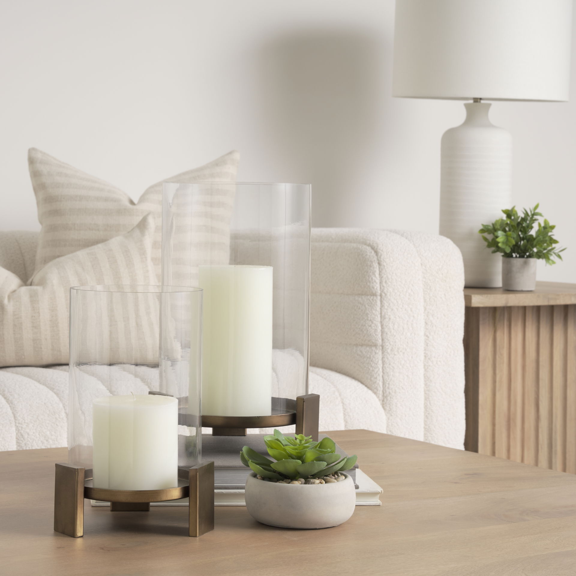 Price Small Antiqued Gold Metal with Glass Hurricane Candle Holder, Candles & Candle Holder by Mercana, 8" length x 8" width x 11.5" height View 2