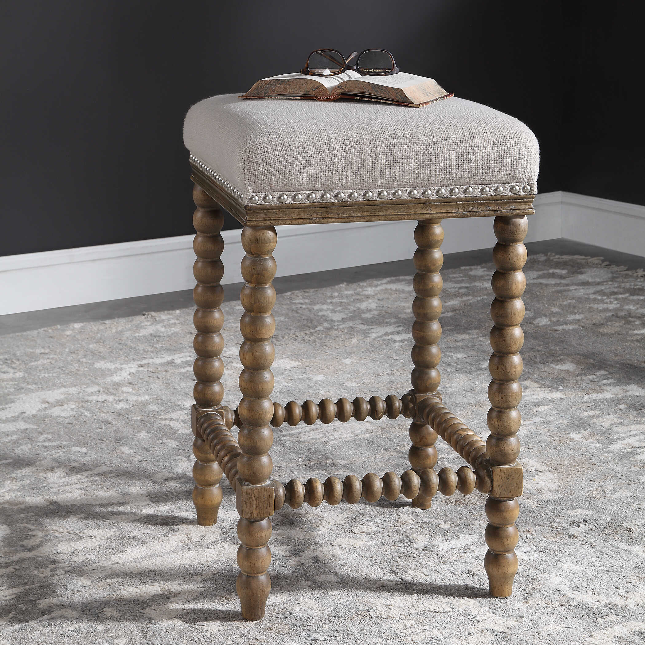 Pryce Wooden Counter Stool, Furniture by Uttermost, 15" width x 25.5" height x 15" depth View 5