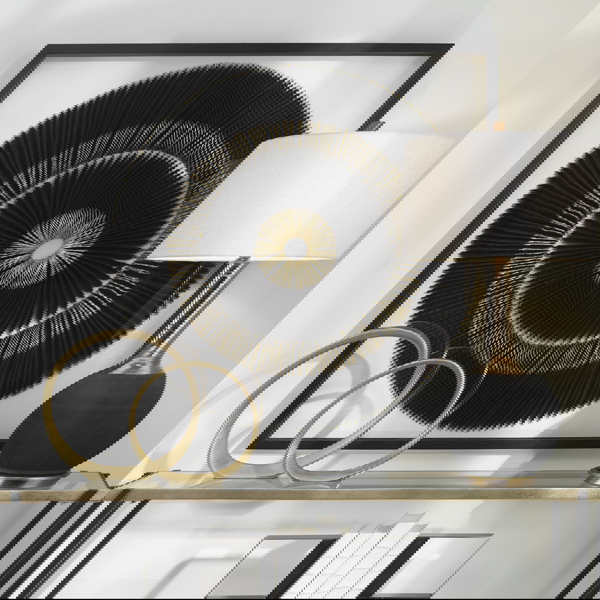 Sandara Black And Gold Shadow Box, Sculptural Wall Art by Uttermost, 39.37" width x 39.37" height x 2.5" depth View 2