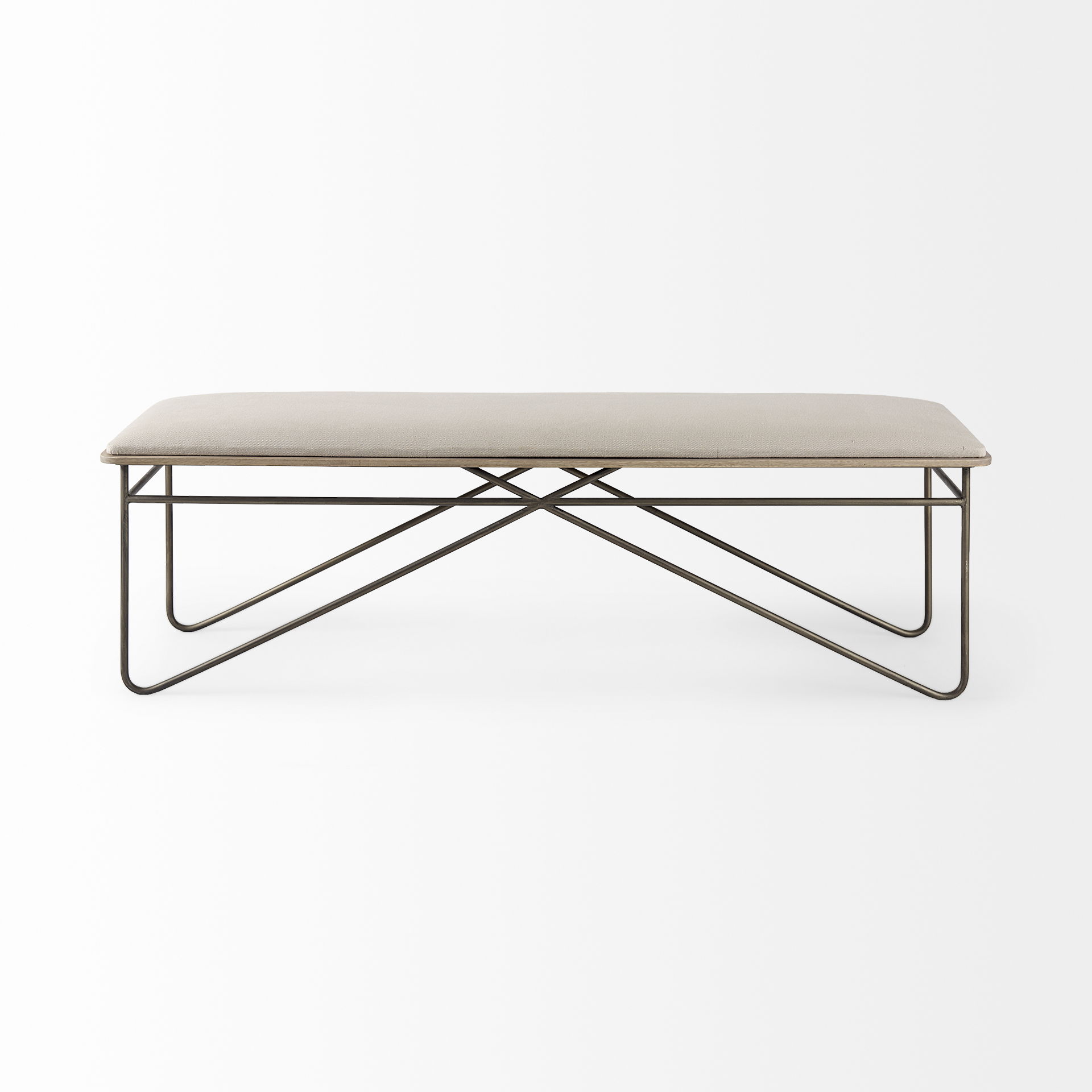 Camille  Cream Fabric Seat with Metal Frame Bench, Benche by Mercana, 55.5" length x 16" width x 17" height View 4