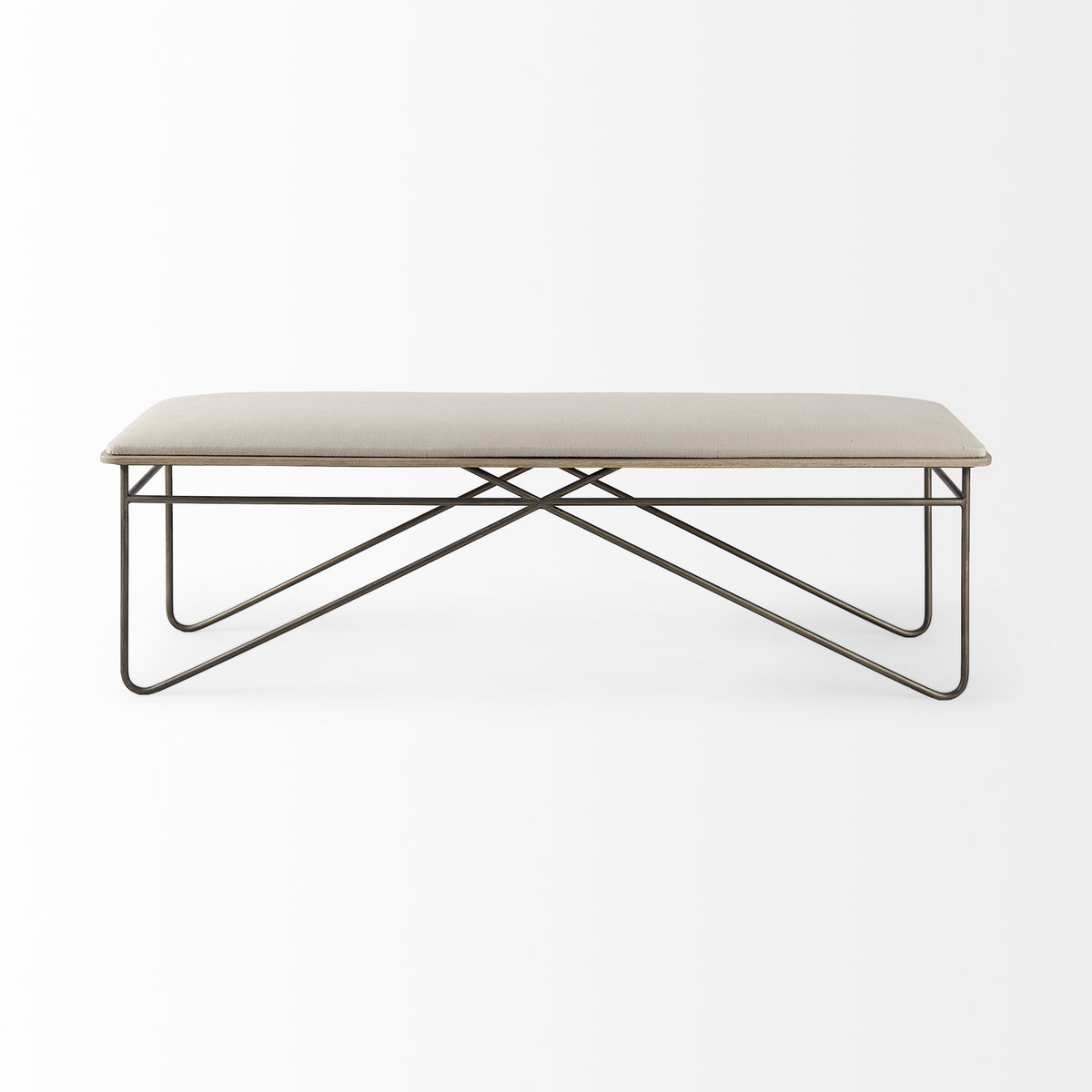 Camille  Cream Fabric Seat with Metal Frame Bench, Benche by Mercana, 55.5" length x 16" width x 17" height View 4