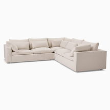 Online Designer Other Harmony Modular 121" Multi Seat 3-Piece L-Shaped Sectional, Standard Depth, Yarn Dyed Linen Weave, Alabaster