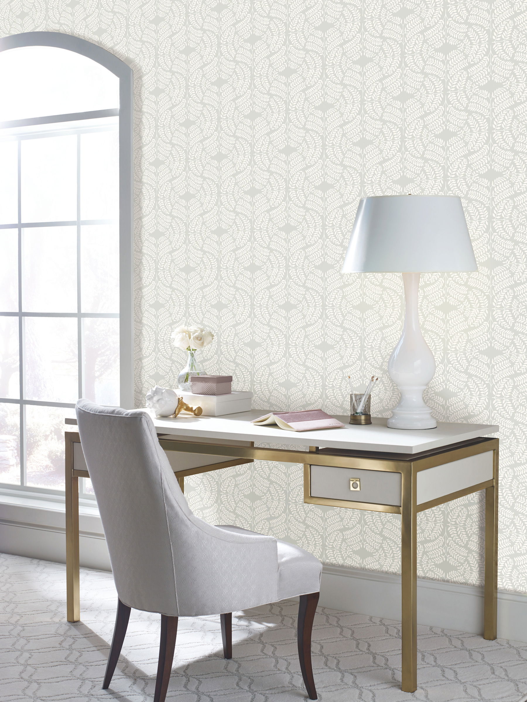 Fern Tile Light Grey Wallpaper large image 