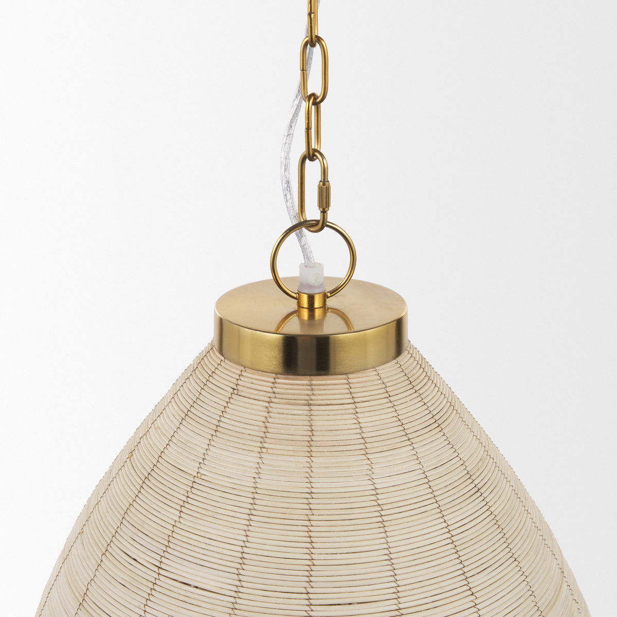 Saliha Cane with Brass Metal Pendant Light, by Mercana, 18" length x 18" width x 22.5" height View 6
