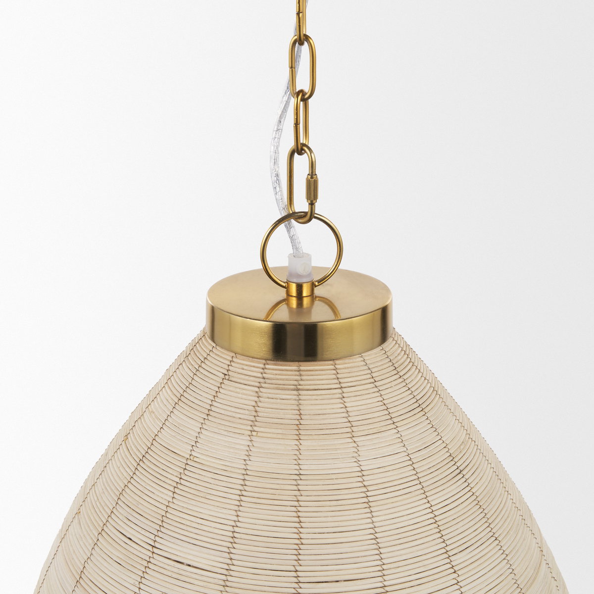 Saliha Cane with Brass Metal Pendant Light, by Mercana, 18" length x 18" width x 22.5" height View 6