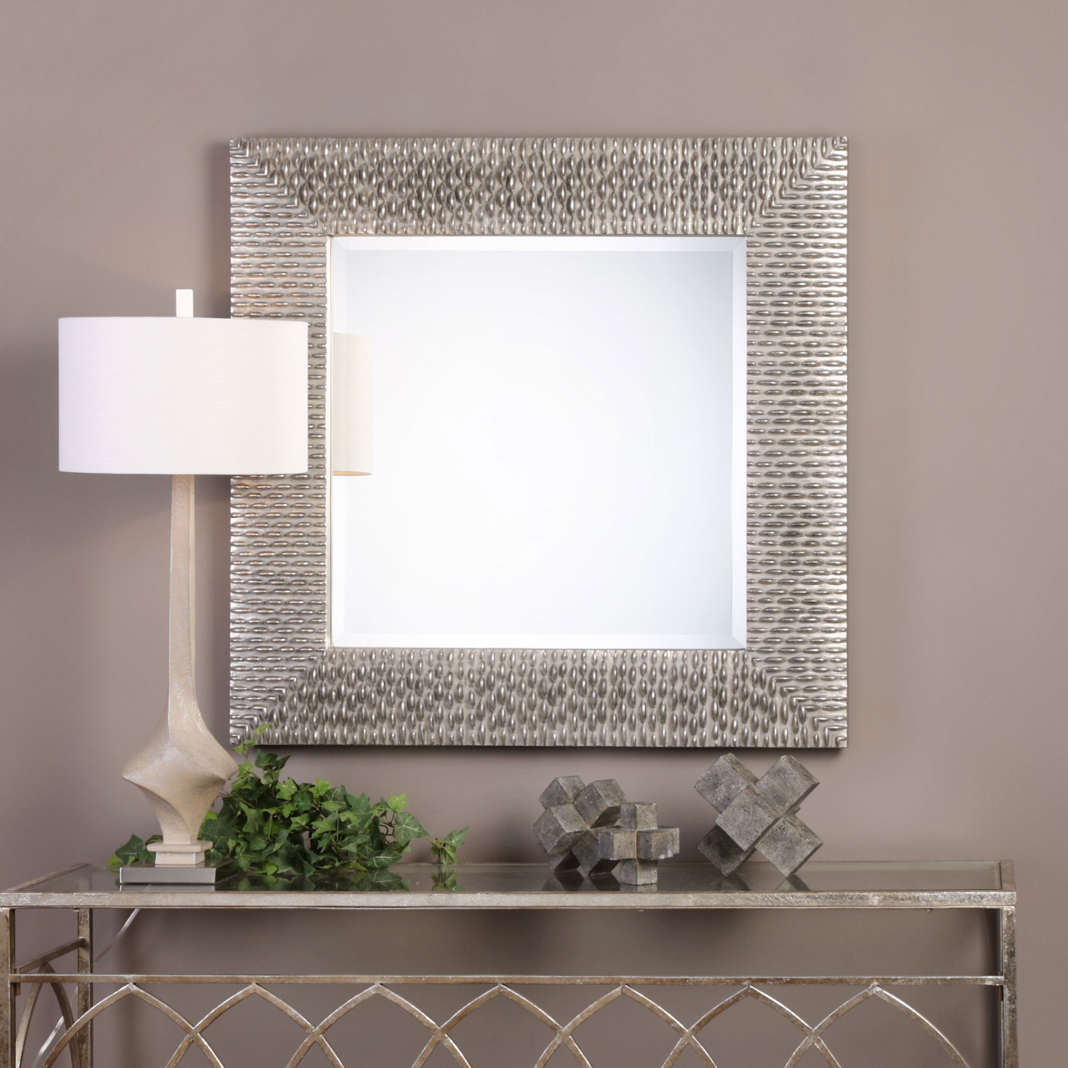 Cressida Distressed Silver Square Mirror large image 