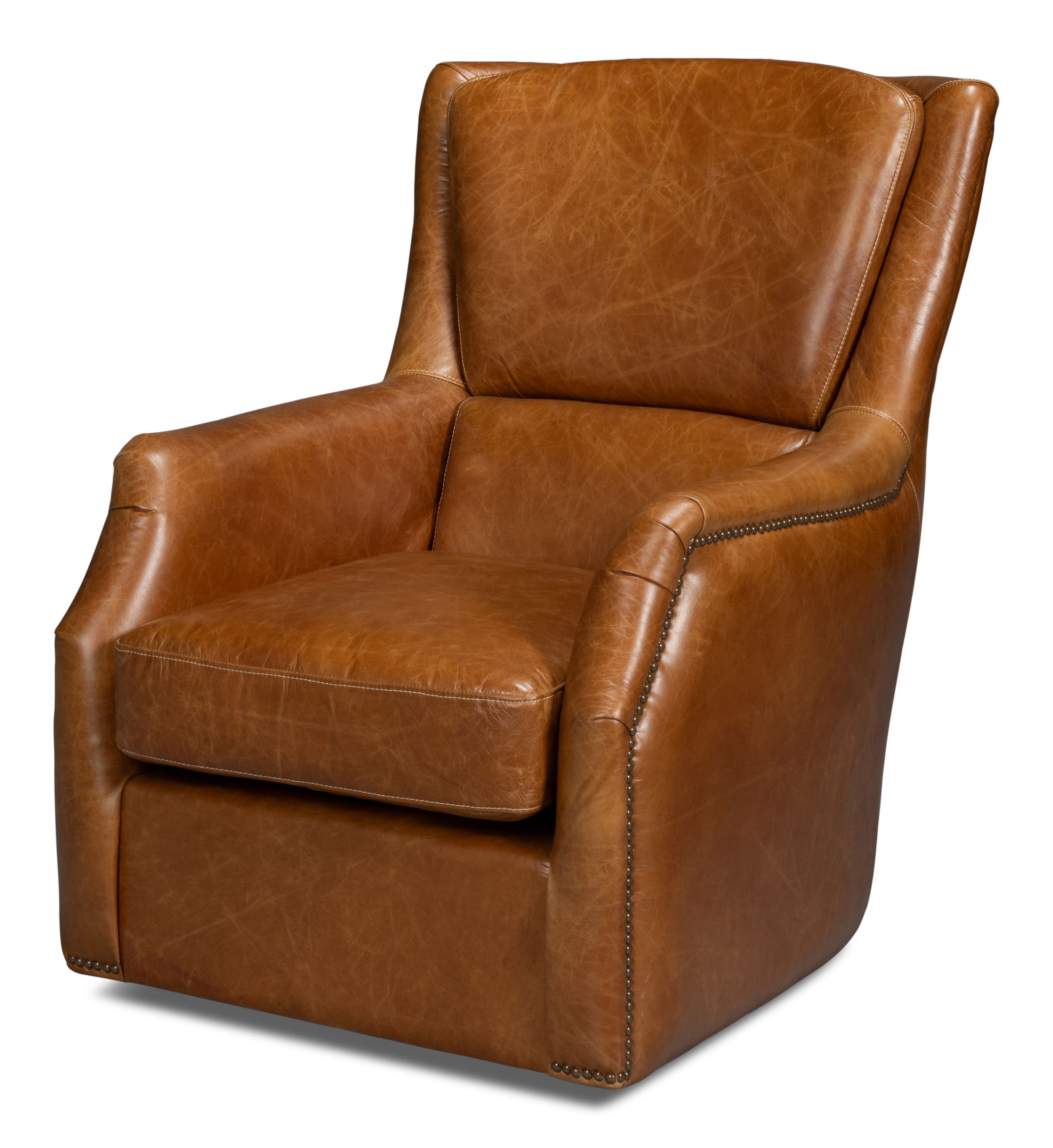 Baker Leather Swivel Chair, Cuba Brown large image 