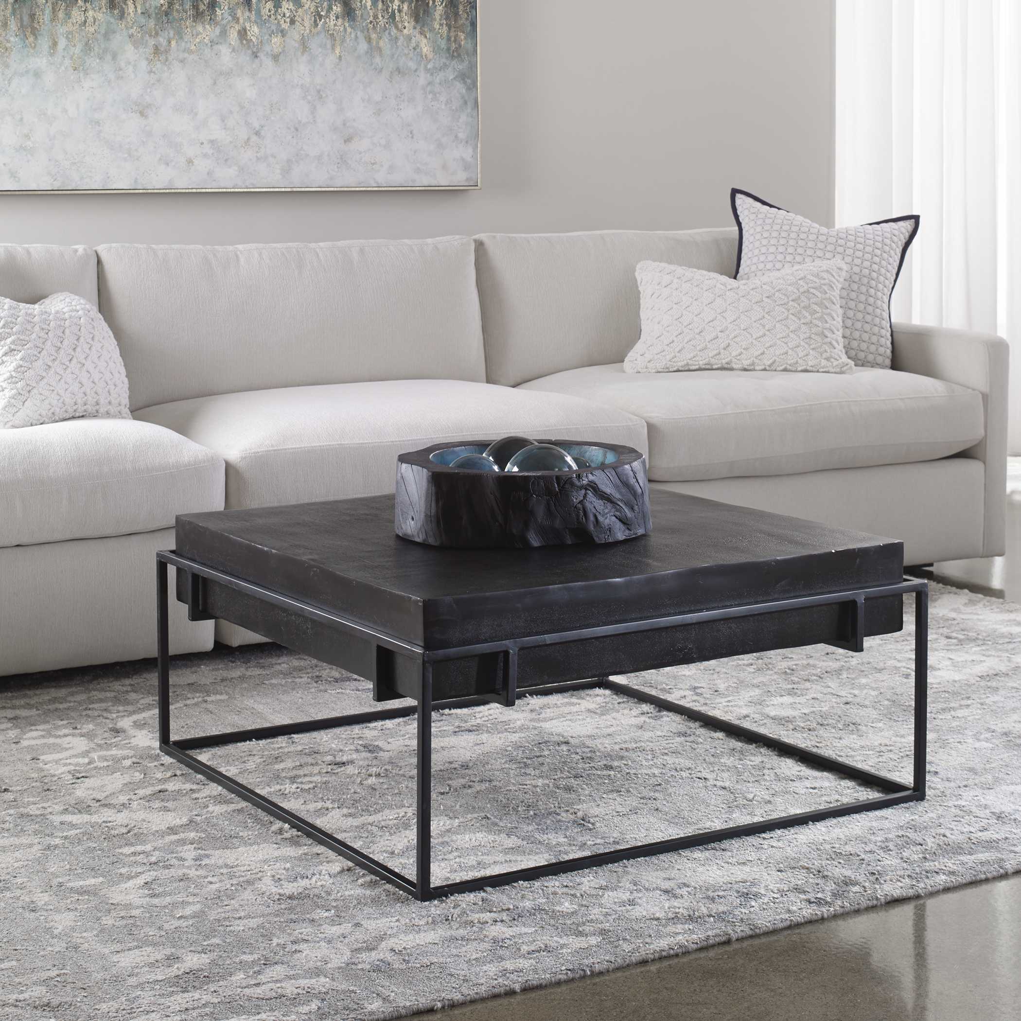 Telone Modern Black Coffee Table, Furniture by Uttermost, 35" width x 16" height x 35" depth View 4