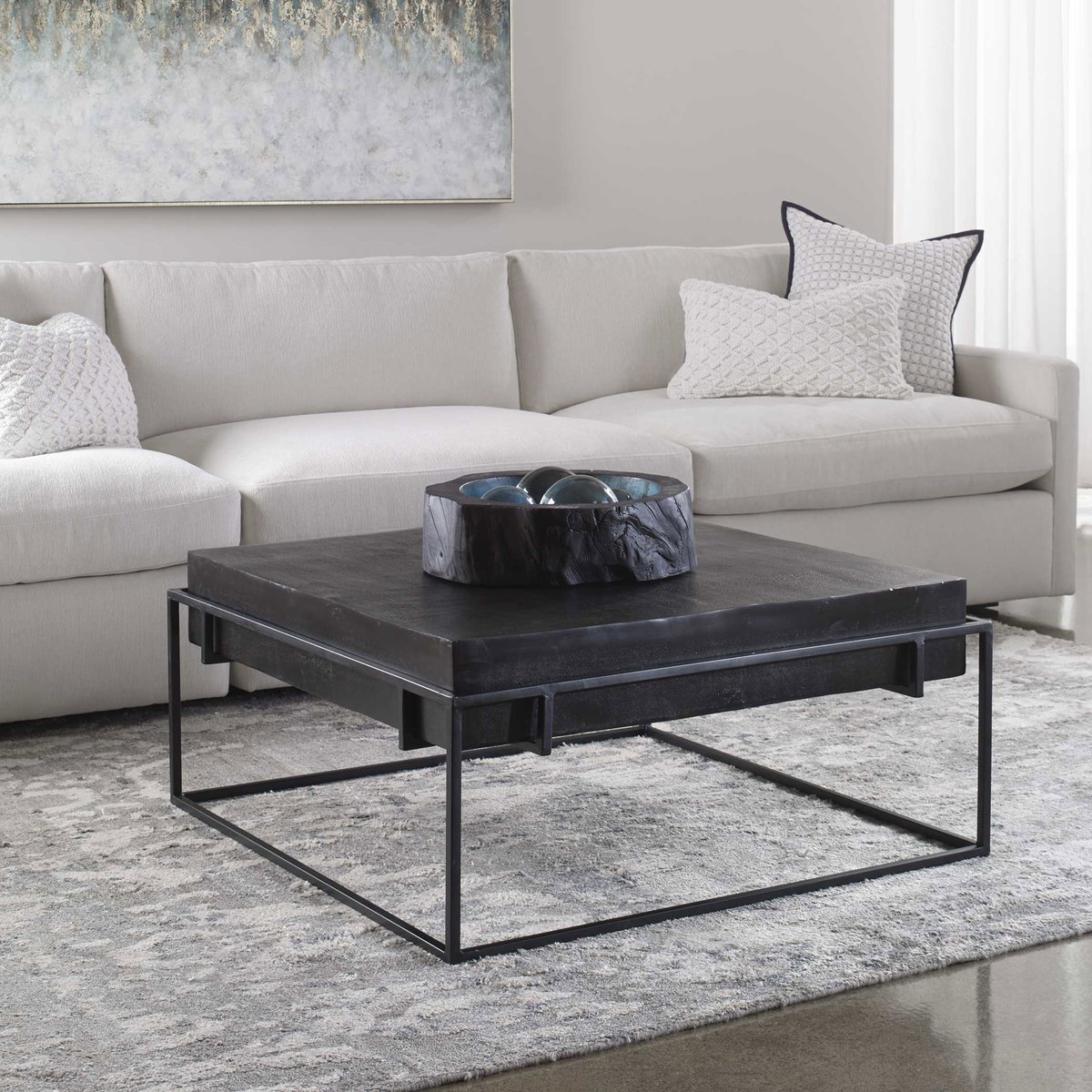 Telone Modern Black Coffee Table, by Uttermost, 35" width x 16" height x 35" depth View 4