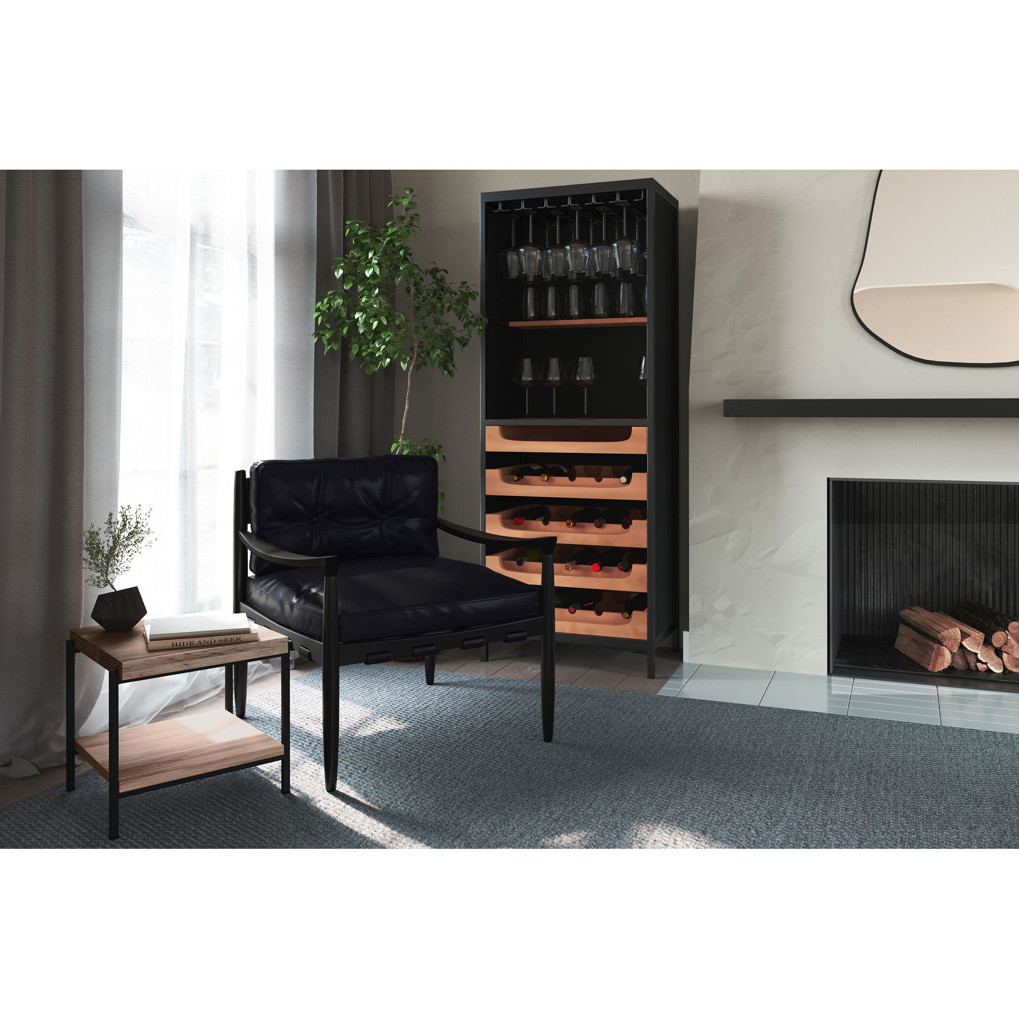 Chefs Teak Wine Bar Natural, Bar Carts & Cabinet by Moe's Home, 26.5" width x 69.5" height x 17.5" depth View 7