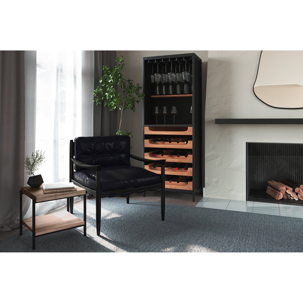 Chefs Teak Wine Bar Natural, Bar Carts & Cabinet by Moe's Home, 26.5" width x 69.5" height x 17.5" depth View 7