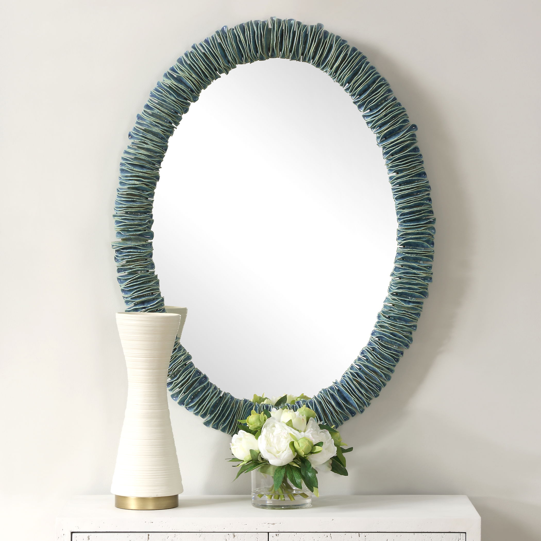 Bonaire Teal Blue Oval Mirror, by Uttermost, 26.5" width x 34.5" height x 2.5" depth View 2