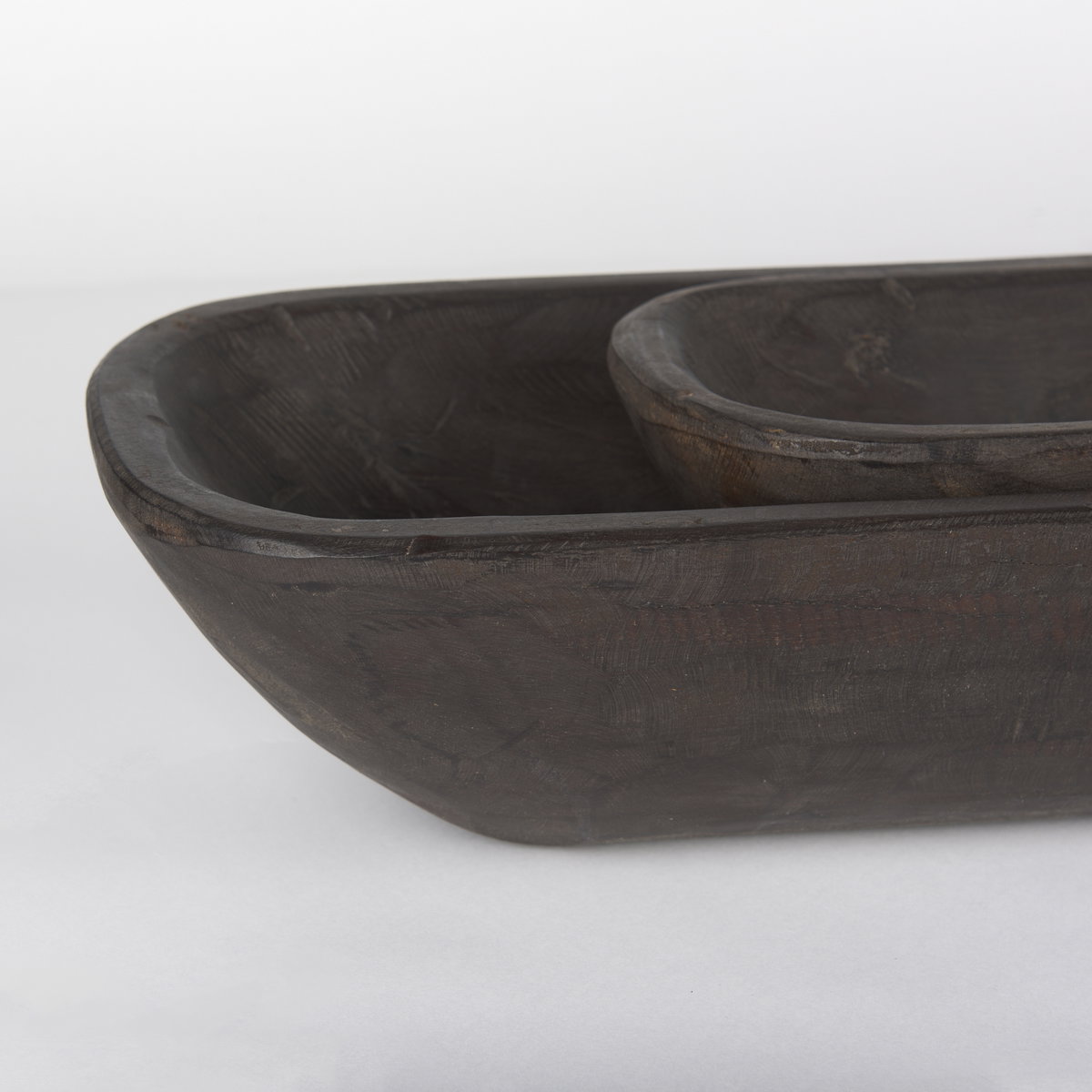 Athena Set of 2 Extra Large Black-Brown Reclaimed Wood Trays, Decorative Tray by Mercana, 34" length x 8" width x 5" height View 6