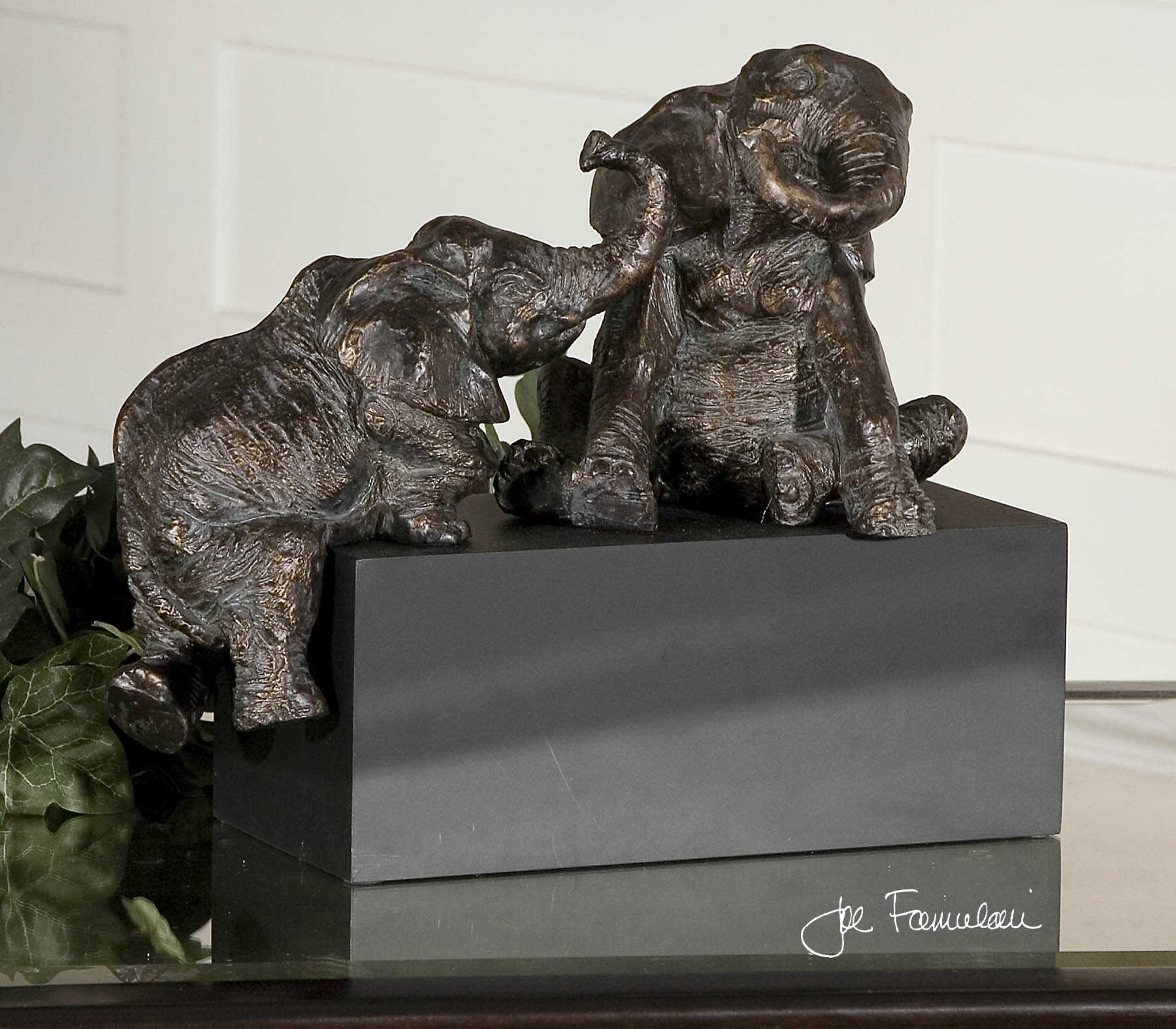 Playful Pachyderms Bronze Figurines, Decorative by Uttermost, 16" width x 12.25" height x 7.75" depth View 3