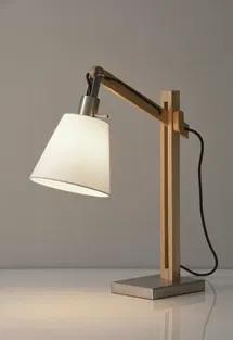 Online Designer Bedroom Hoffmann 25" Natural Wood Adjustable Height Table Lamp With White Bell Shade