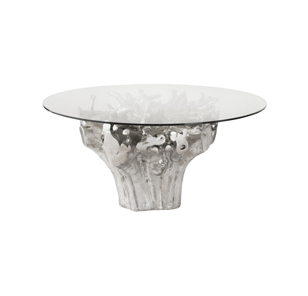 Root Small Silver Dining Table Base With Glass, by Phillips, 60" width x 30" height x 60" depth View 1