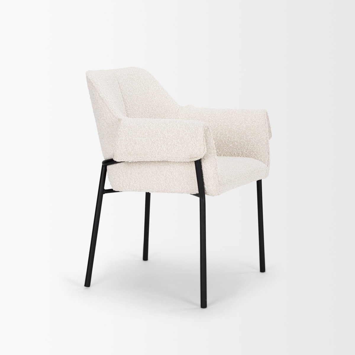 Brently Curved Back Dining Arm Chair | Cream Boucle with Metal, Dining Chair by Mercana, 24.5" length x 29.5" width x 32.5" height View 10