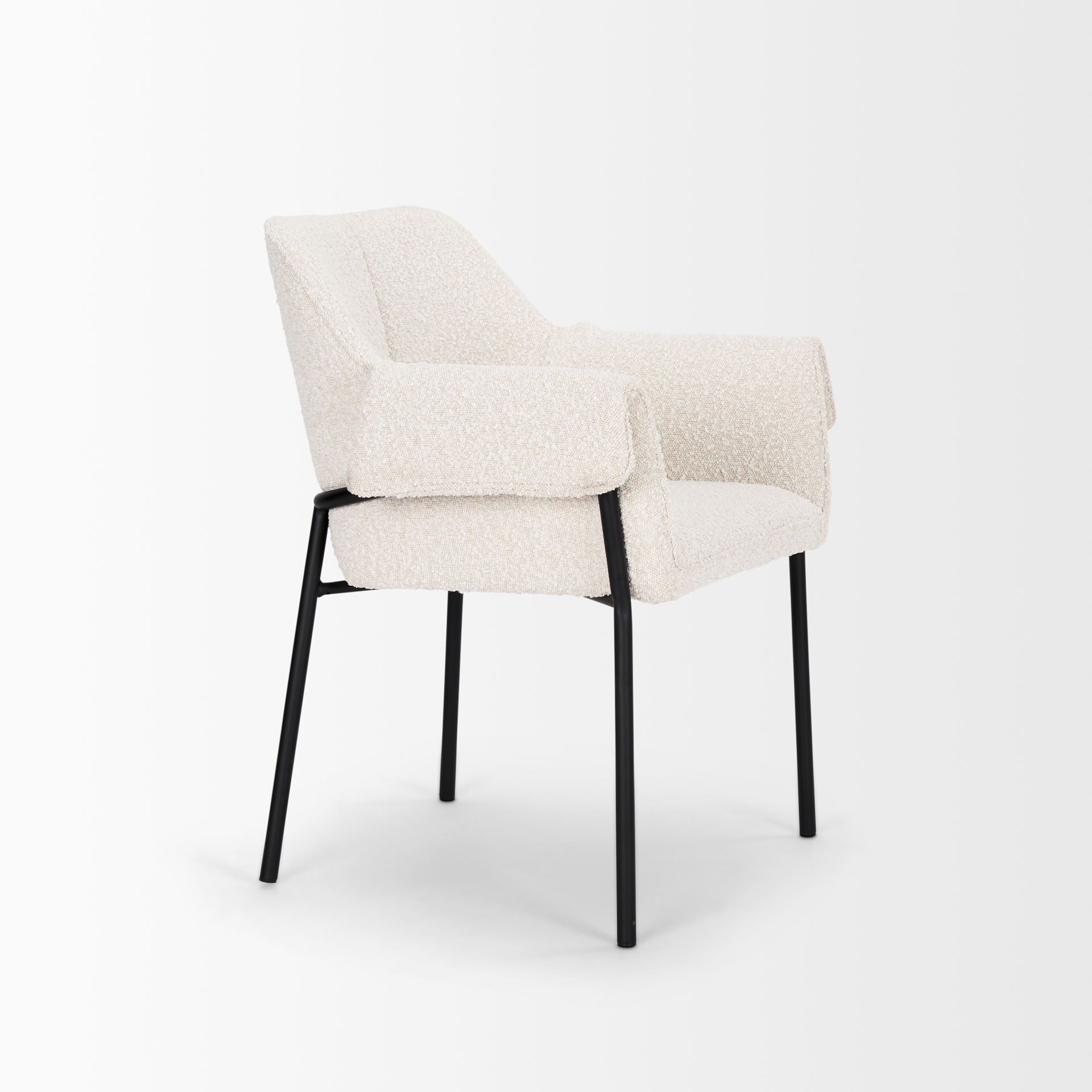 Brently Dining Chair with Cream Boucle Fabric & Matte Black Metal Legs, by Mercana, 24.5" length x 29.5" width x 32.5" height View 8